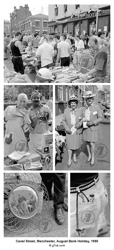Jumble sale on Canal Street, Manchester, August Bank Holiday 1990