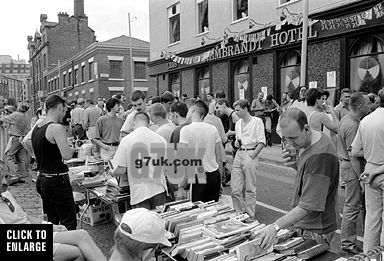 Jumble sale on Canal Street, Manchester, August Bank Holiday Monday, 1990. This is the event that became Manchester Mardi Gras, GayFest and Manchester Pride in subsequent years