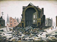 Painting of St.Augustine's church, York Street, after it was bombed in the Manchester Blitz of Christmas 1940