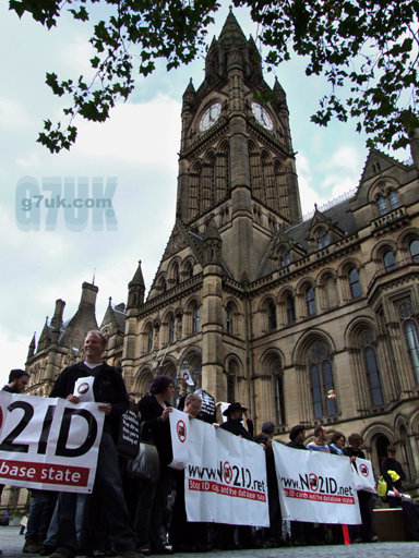 NO2ID campaigners burnt a giant ID card in front of Manchester town hall