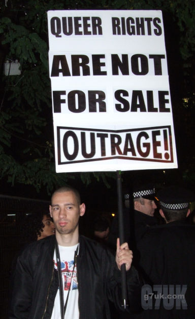 Protester at the LGBTory event in Manchester's gay village during the 2009 Conservative Party Conference. 