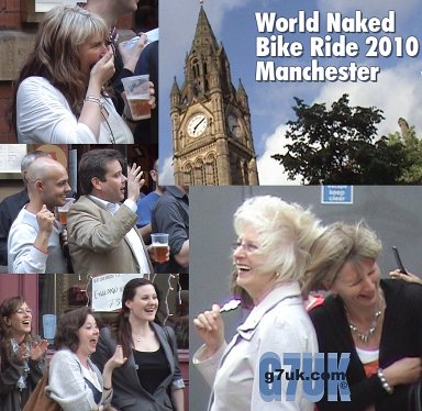 Spectators react as the Manchester Naked Bike Ride passes, June 2010