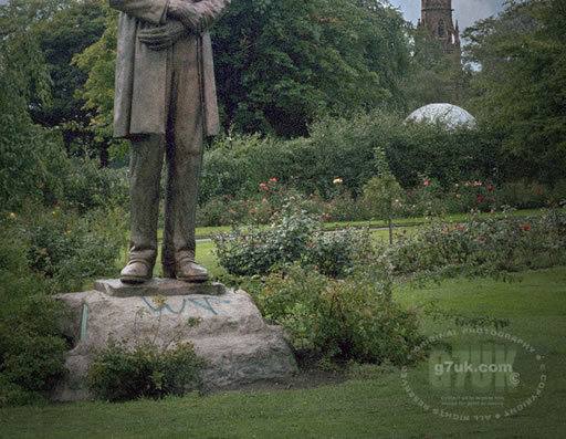 Statue of Abraham Lincoln at Platt Fields Park, early 1980s