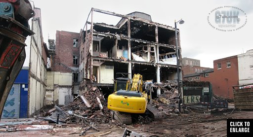 Demolition of the former Dobbins shop, Oldham Street, Manchester