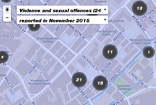 Reported violent and sexual crimes in Manchester's gay village in November 2015