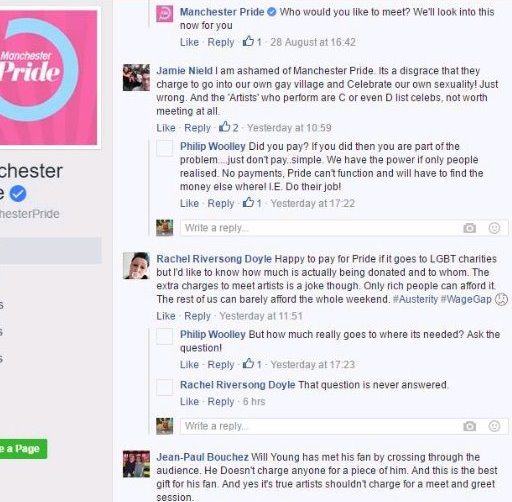 Day tickets discussed on Manchester Pride's Facebook page
