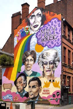 Mural showing Quentin Crisp at Richmond Street in Manchester's gay village.