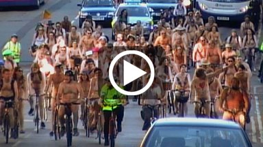 Naked cyclists on Oxford Street, Manchester