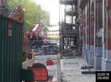 Damage to the building behind, Lever Street fire, Manchester