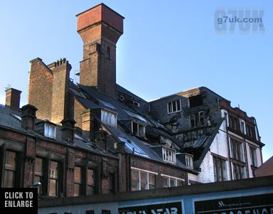 Damage to the building behind, Lever Street fire, Manchester