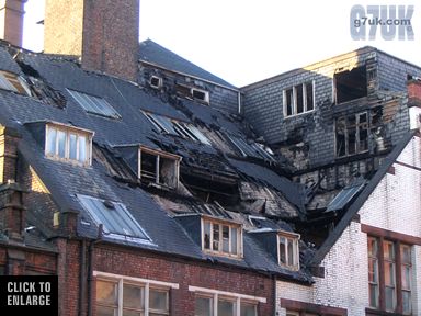 Damage to the building behind, Lever Street fire, Manchester