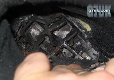 Sharp piece of metal in the sole of a boot from United Footwear, Oldham Street, Manchester