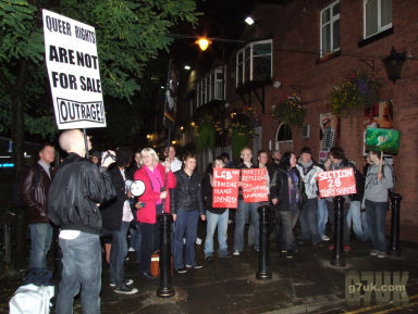 Protest at the LGBTory event in Manchester's gay village during the 2009 Conservative Party Conference. 