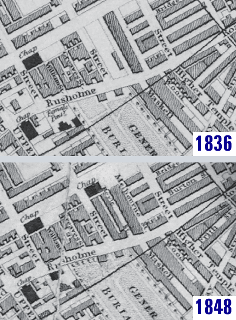 maps of Royle Street in 1836 and 1848