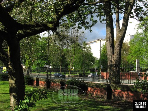 The site at Platt Court on Wilmslow Road in Rusholme where the proposed BBC studios would have been built. Seen here from within Platt Fields Park.