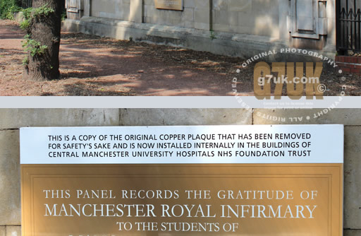 Copper sign removed at Manchester Royal Infirmary, Wilmslow Road.