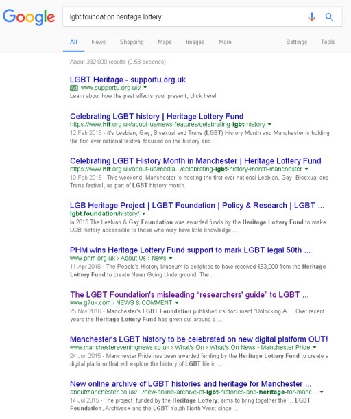 LGBT Foundation and Heritage Lottery Fund on Google