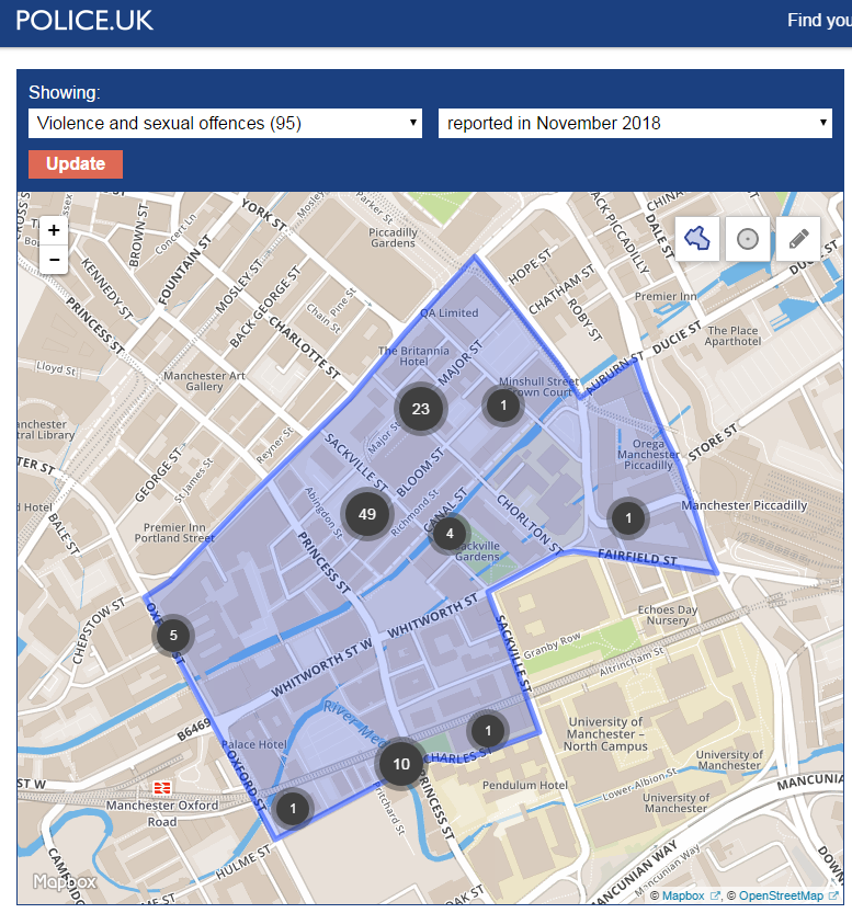 Crime map for Manchester's gay village for November 2018