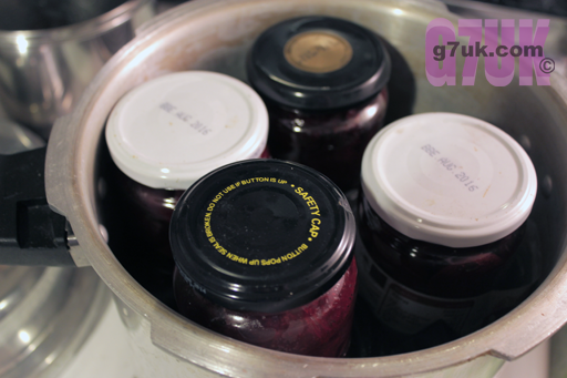 Jars of beetroot in the pressure cooker