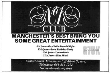 Ad for No 1 gay club, Manchester 1980's