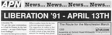 News item about the forthcoming Liberation 91 march, from the March 1991 issue of APN