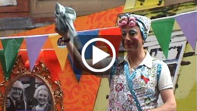 Drag queen Hilda Ogden on the Coronation Street float at Manchester Pride 2010